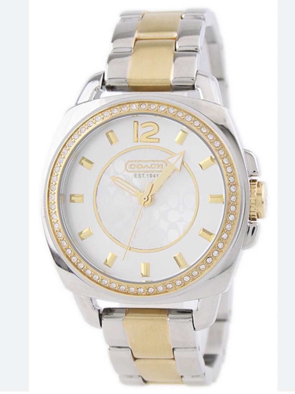 Coach Boyfriend Two-Tone Watch Silver Dial Crystal Bezel 14501306